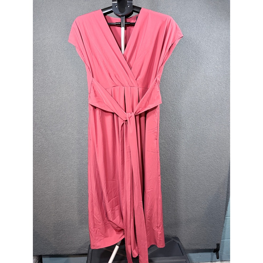 Halara Dress Womens L Pink V-Neck Tie Waist Flutter Sleeve Midi 02622004